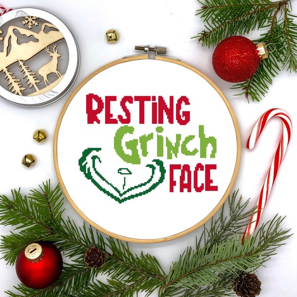 The Grinch Resting Grinch Face Counted Cross Stitch Pattern Chart‎ - Picture 4 of 6